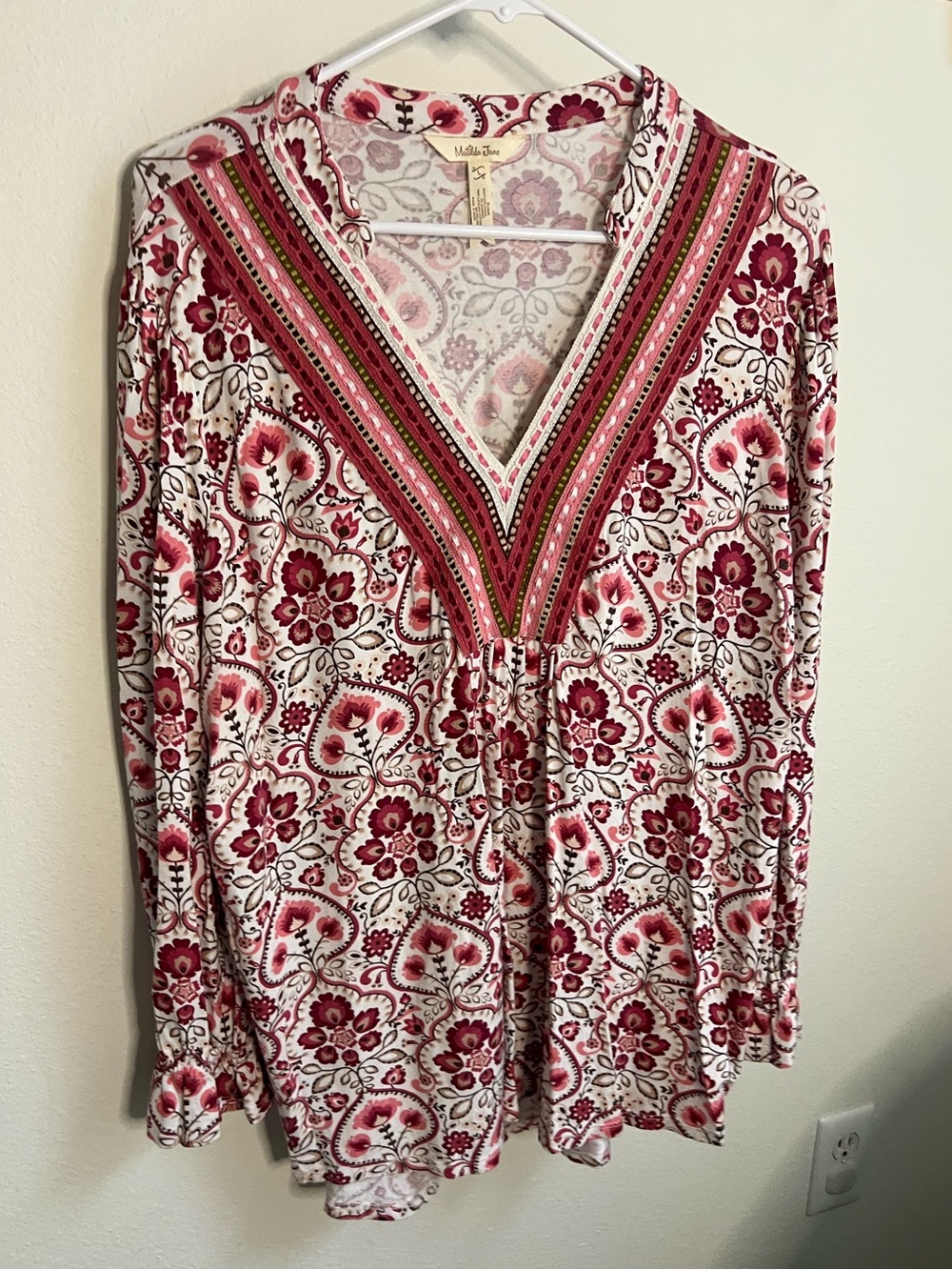 Matilda Jane Pink and Burgundy Floral V-Neck Tunic